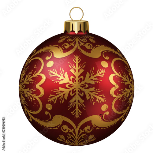 Luxurious Burgundy Christmas Ornament Ball with Intricate Gold Snowflake and Floral Patterns Shiny Festive Holiday Decoration Vector Illustration Isolated on Transparent Background