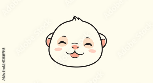 An adorable cartoon white bear cub with closed eyes and rosy cheeks.
