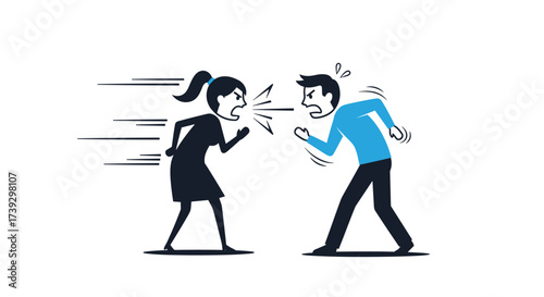 A couple engaged in a heated argument with raised voices and tense body language symbolizing conflict and disagreement.