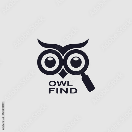 A clever and minimal logo featuring a stylized owl with a magnifying glass as its eye. This design is perfect for brands related to search engines, data analysis, research, consulting, or any business