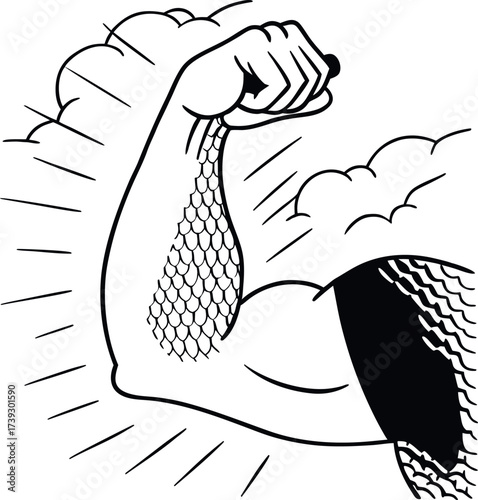 Powerful flexed bicep muscle symbolizing strength fitness and bodybuilding achievement bold graphic representation vector