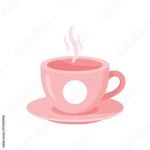 Inviting cup of hot pink tea with rising steam, perfect for a cozy morning break or relaxing afternoon