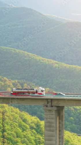 Self-Driving Semi Truck with Cargo Trailer on Bridge Road AI Autonomous Vehicle with Sensors, GPS, and Smart Logistics