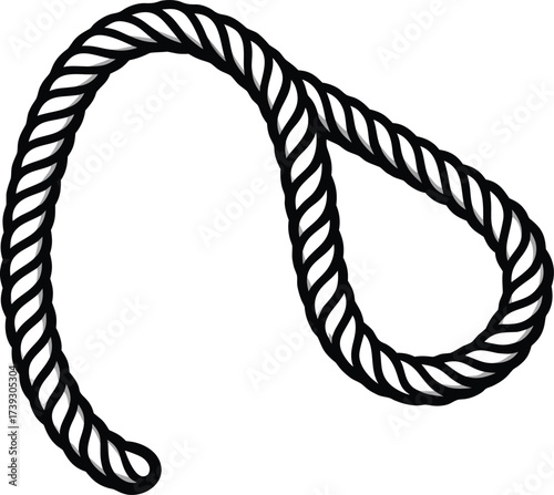 Thick braided rope forming a loop with a knot on a white background on white background 