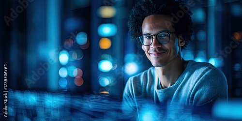 A portrait of a confident IT specialist sitting in office