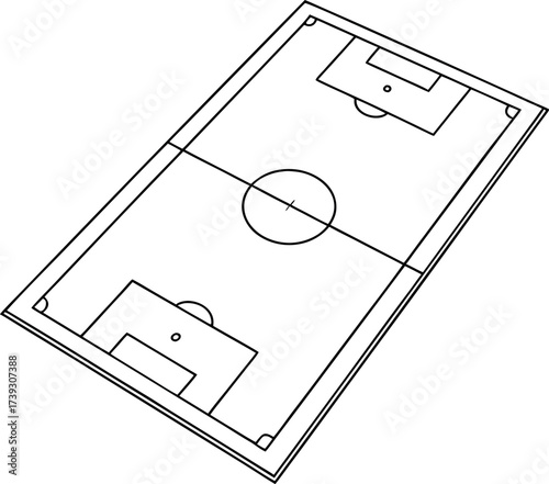 Minimalist top-down outline of a soccer field with center circle and goals for sports and game concepts vector