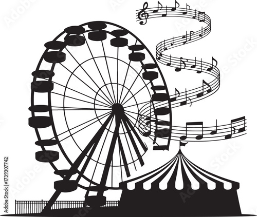 ferris wheel on a black background and musical element