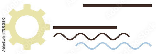 Gear on left paired with straight and wavy lines suggesting movement, structure, and adaptability. Ideal for teamwork, workflow, innovation, engineering, design, productivity and process efficiency
