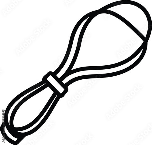 Simple hand drawn outline illustration of a spoon with a loop handle on white background 
