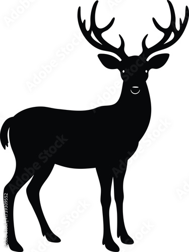 A beautiful vector silhouette illustration of a wild stag deer with magnificent antlers for nature design and hunting