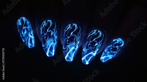 Nail art in dark or blue glow