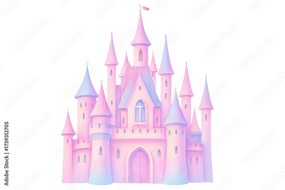 Fototapeta premium Pink fairytale princess castle with magical spires