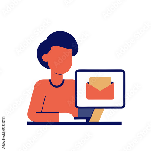 Person at computer displaying email icon on screen