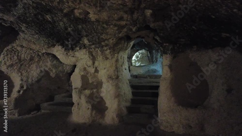 The passages of the underground city Derinkuyu, Cappadocia, Turkiye