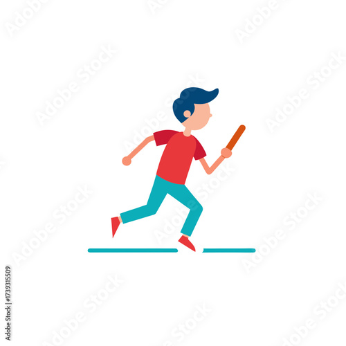 Cartoon boy running with a stick on a black background