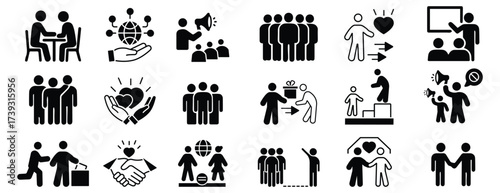 people icon set. Human interaction icon set. Communication, people, connection, friends, chat, bonding, , group, relationship and more. vector collection.