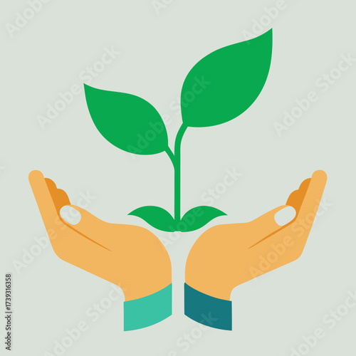 Two Hands Holding Small Plant With Green Ribbon