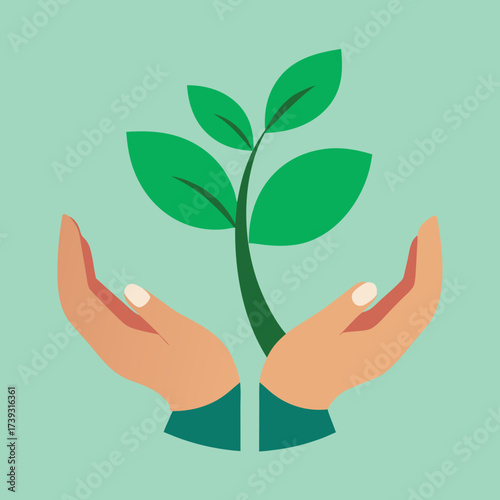 Hands Supporting Small Seedling Green Ribbon Symbol
