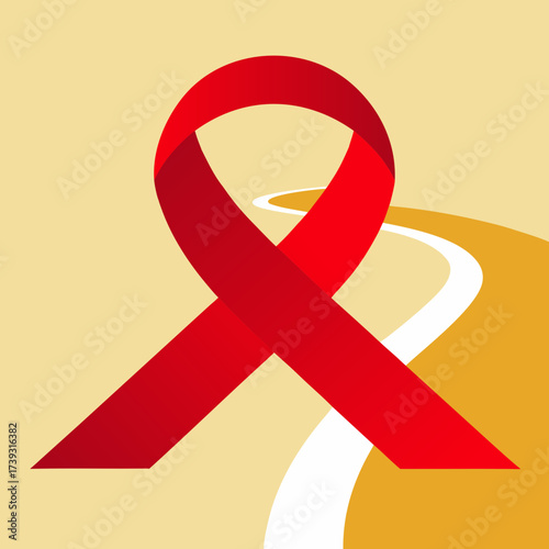 Two Hands Supporting Delicate Red Ribbon Symbol