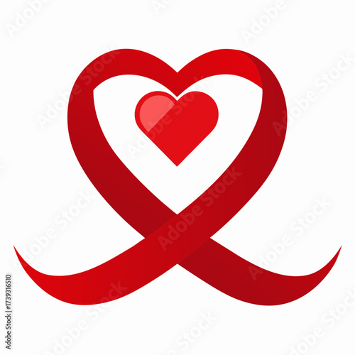 Red Ribbon Loop Forming Continuous Circle Symbol