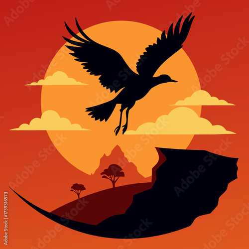Bird Taking Flight From One Landscape To Another