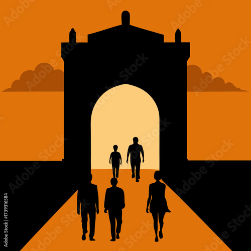 Silhouette Of Large Gateway Arch Welcoming Symbol