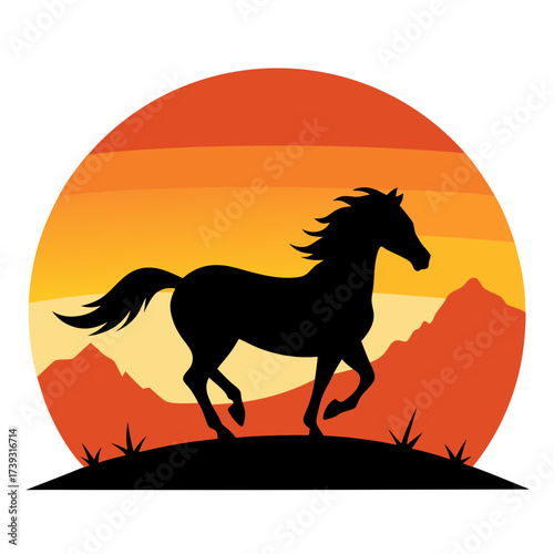 Wild Horse Galloping Across Mountain Landscape Scene