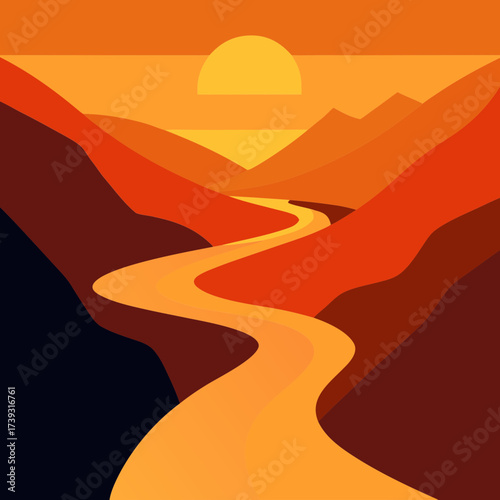 Mountain Pass With River Flowing Scenic Landscape