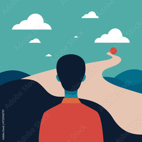 Person Looking Back At Distant Silhouette Scene