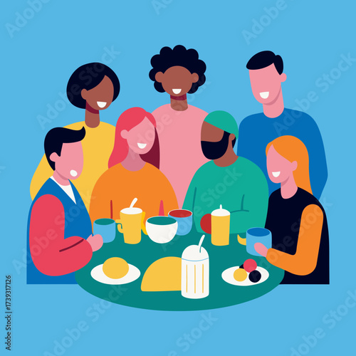 Diverse Group Of People Sharing Food Together