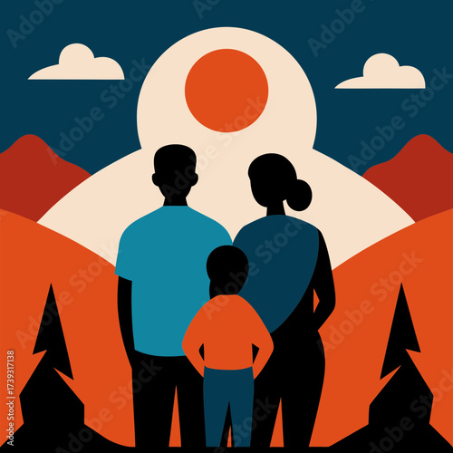 Family Embracing At Border New Destination Scene