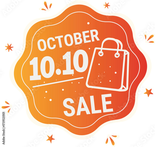 October 1010 sale badge, featuring a shopping bag icon and an orange gradient