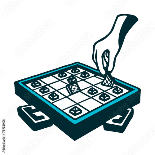Shogi Game Mid-Move Illustration high quality Shogi Japan Pointed pentagonal tile mid move