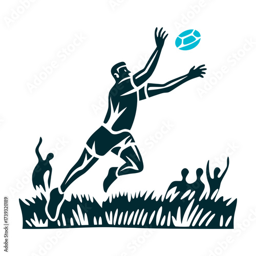 Rugby Player Silhouette Jumping for Ball Illustration Dhopkhel Assam India Player dodging a ball mid jump