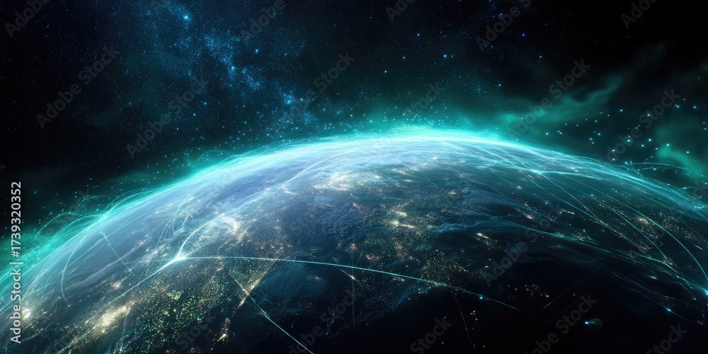 Fototapeta premium A digital rendering of Earth from space with glowing network