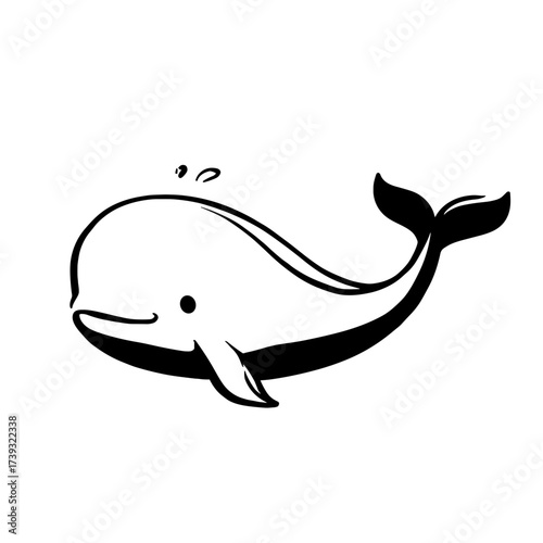 Beluga Whale. Beluga Whale simple black and white line art vector logo