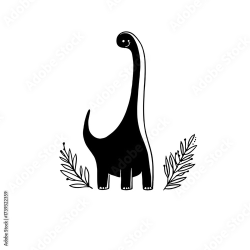 Brachiosaurus. Brachiosaurus simple black and white line art vector logo