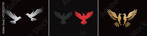 Three artistic renditions of birds in different colors are displayed on a dark backdrop, showcasing creativity and design versatility.