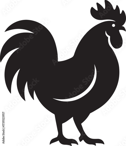 PrintBlack silhouette of a proud rooster standing on a white background