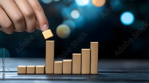 Golden Blocks Growth Chart Business Success Concept