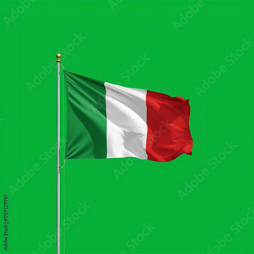 Italian Flag Waving Proudly Against a Vibrant Green Backdrop