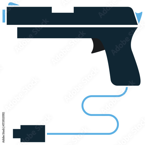 Game blaster icon vector. Ideal for gaming, sci-fi, and action themes. This graphic represents a futuristic weapon or toy gun, perfect for shooter games and digital entertainment.