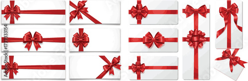 Red Ribbon Bows and Banners Collection | Assorted Gift Decoration Elements for Holiday Season Greetings, Gift Cards, and Sale Advertisements
