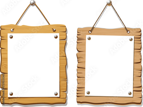 Wooden Signboard with Blank White Paper Attached | Hanging Rustic Wood Frame with Empty Space for Message, Notice or Advertising