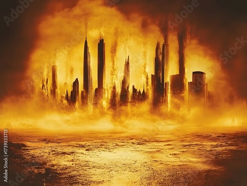 Burning Cityscape Apocalyptic Fiery Destruction Urban Inferno