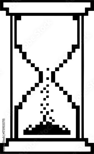 Pixel hourglass icon, retro sand timer, digital countdown, minimal vintage symbol for time management and deadline reminder