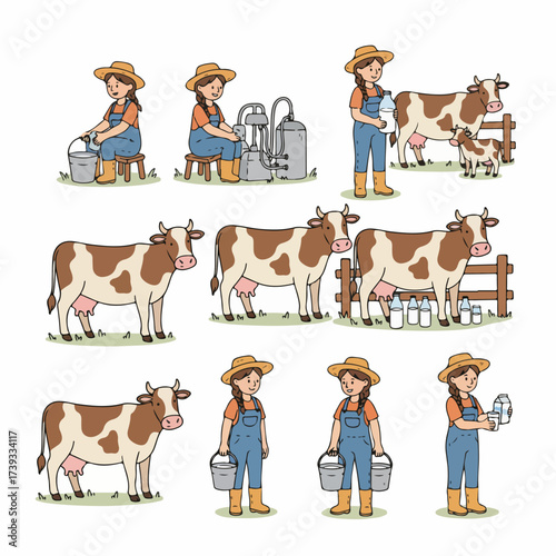 Farm animals and people in rural scenes