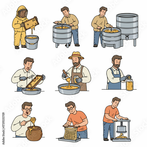 Honey production process steps with people