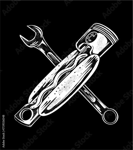 vector illustration for hot dog piston machine motorcycle