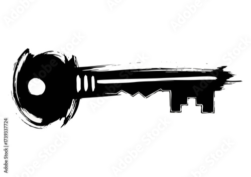 Black silhouette of a key on white background for security and access concept